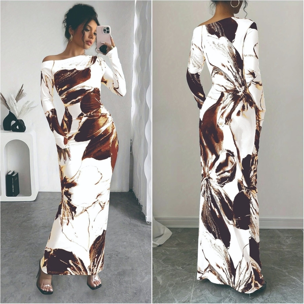 Neriah One-Shoulder Maxi Dress - Brown